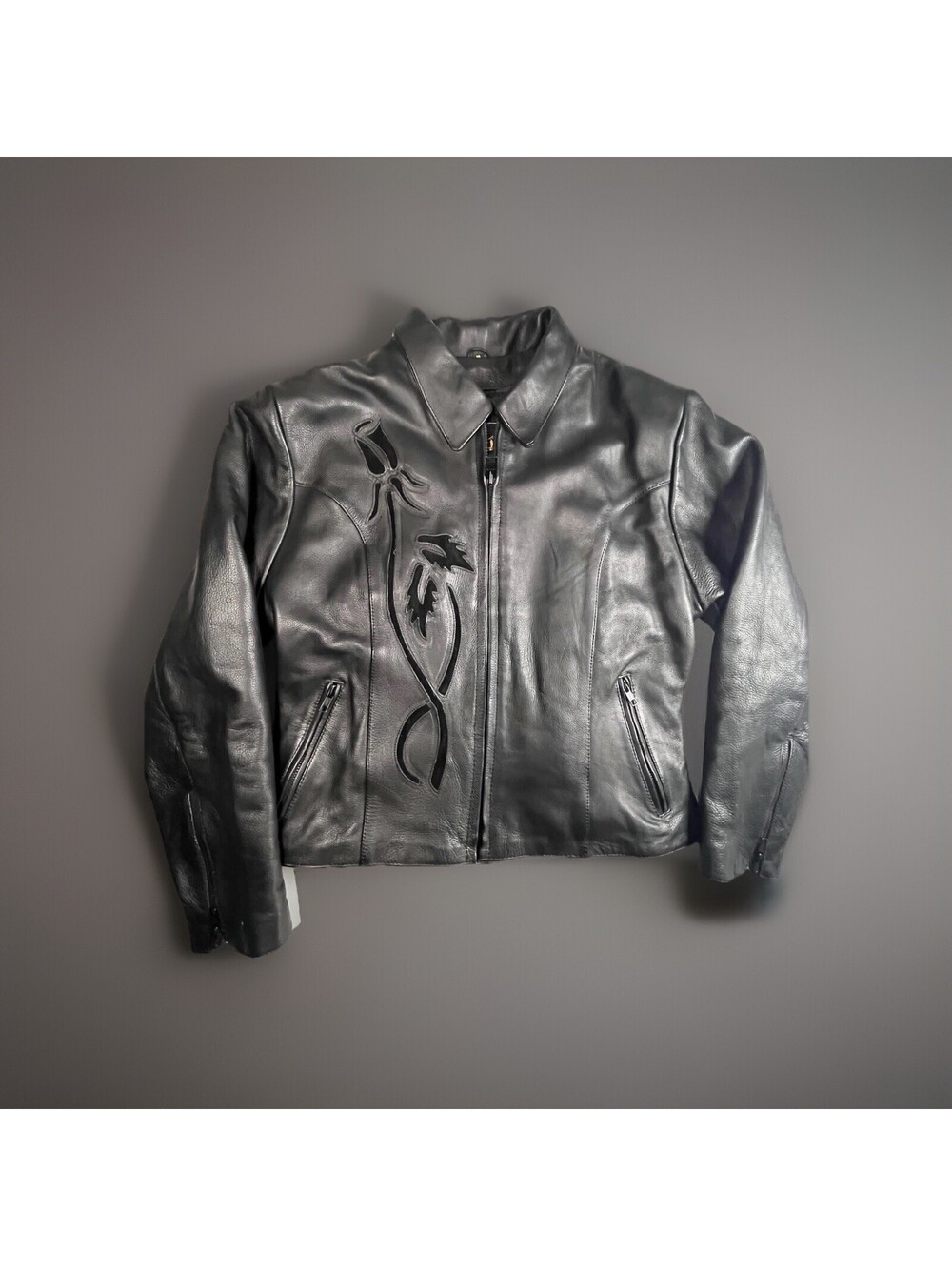 UNIK Ultra Heavy Leather Rose Motorcycle Biker Jacket L